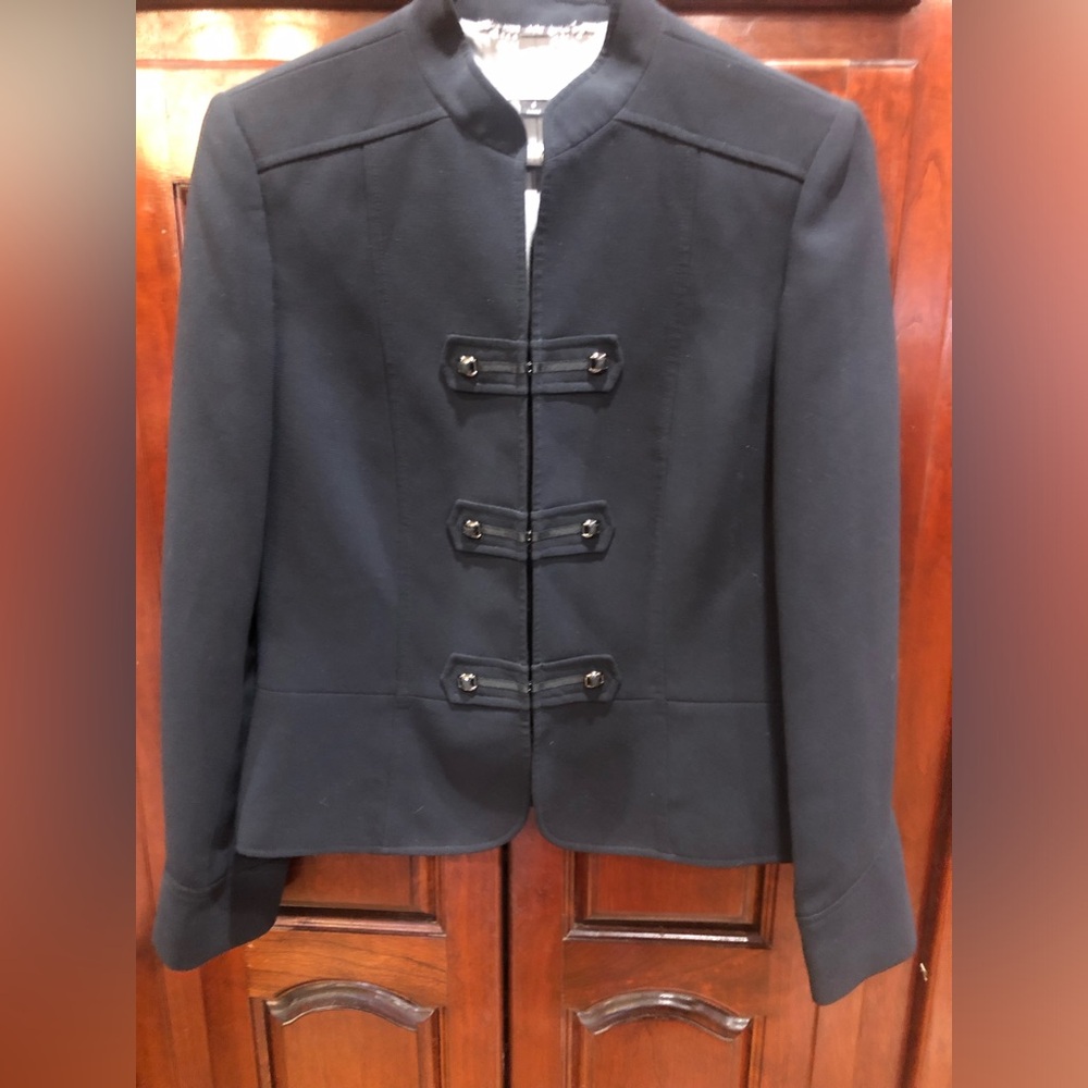 Tahari Black Military Blazer Jacket Mandarin Collar Toggle Career Workwear Sz 6 - Picture 2 of 13